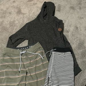 Quicksilver cozy zip YM, Vissla shorts YM and Appaman shorts size 10